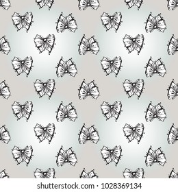 Hand drawn graphic white bow. Nautical vector summer kid fashion. Cartoon sea baby seamless pattern in retro style. Marine endless background.
