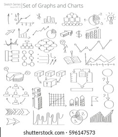 Hand Drawn Graphs and Charts icons  Vector Illustration of set of Graphs and Charts icons and doodles. Sketch Style.