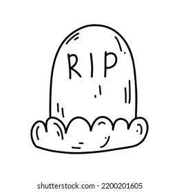 Hand drawn grave doodle icon. Halloween cartoon element, vector sketch illustration, line art for web design, icon, print, coloring page