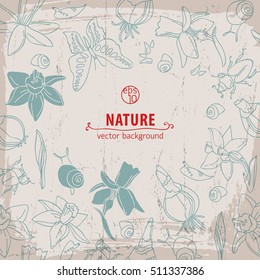 Hand drawn gray doodle flowers background with space to writing red color text vector illustration