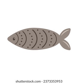 Hand drawn Gray Fish on white background. Sea animal. Ocean vibes. Element of sea life in doodle cartoon. Vector illustration