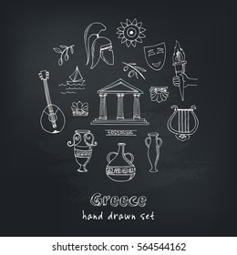 Hand drawn greece travel collection of icons Vector illustration