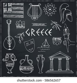 Hand drawn greece travel collection of icons Vector illustration