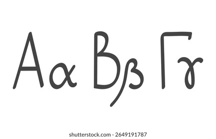 Lettres grecques dessinées à la main alpha, bêta et gamma au pinceau. Illustration vectorielle