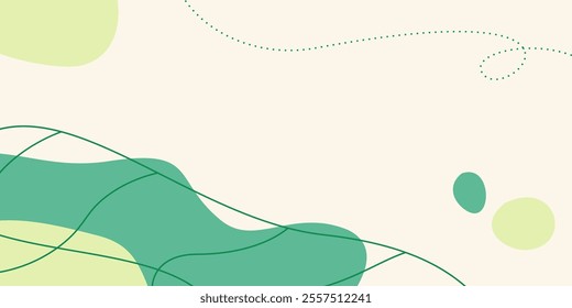 hand drawn green aesthetic background. design free copyspace area.