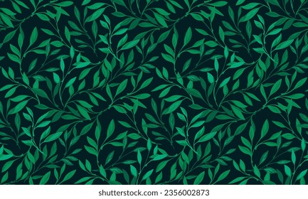 Hand drawn green branches leaves seamless background. Abstract nature leaf pattern. Vector hand drawn foliage sketch. Template for textile, fashion, print, surface design, paper, cover, fabric