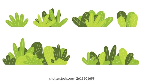 Hand drawn green bush tree set stock illustration