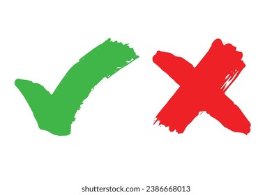 Hand drawn green check mark and red cross mark Marker right and wrong sign clipart Voting doodle
