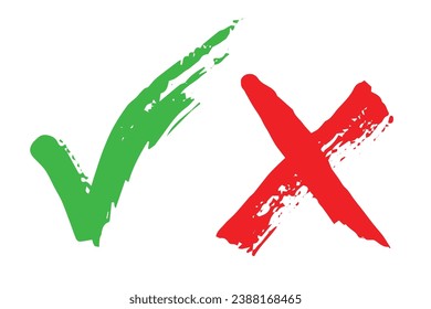 Hand drawn green check mark and red cross mark Marker right and wrong sign clipart Voting doodle