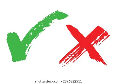 Hand drawn green check mark and red cross mark Marker right and wrong sign clipart Voting doodle