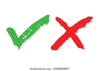 Hand drawn green check mark and red cross mark Marker right and wrong sign clipart Voting doodle