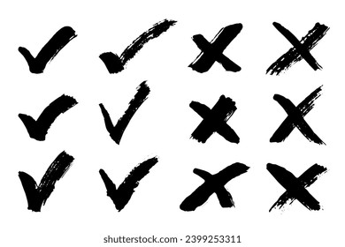 Hand drawn green check mark and red cross mark Marker right and wrong sign clipart Voting doodle