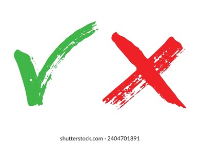 Hand drawn green check mark and red cross mark Marker right and wrong sign clipart Voting doodle