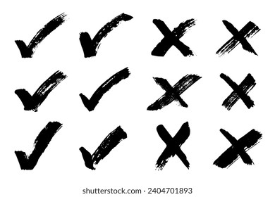 Hand drawn green check mark and red cross mark Marker right and wrong sign clipart Voting doodle