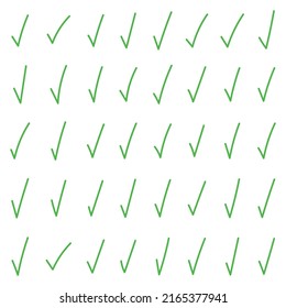 Hand Drawn Green Check Marks On White Background Vector
