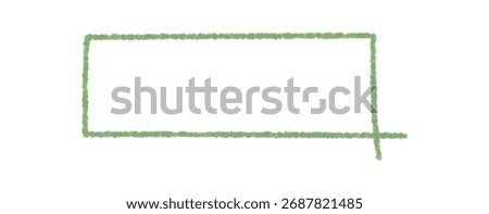 Hand drawn green crayon quote rectangle with bold frame border. Speech box and textbox with graphic contour for message and background. Crayon outline as quote frame for text or communication.