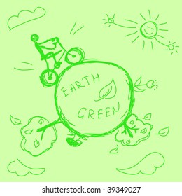 hand drawn green earth vector. Visit my portfolio for big collection of doodles