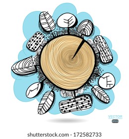 Hand drawn Green Eco Earth, Isolated On White Background, Vector Illustration