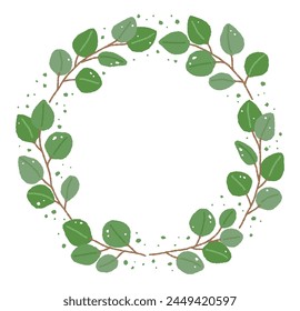 Hand drawn green eucalyptus tree leaf border background illustration.