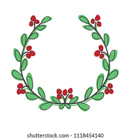 hand drawn green festive wreath on light background