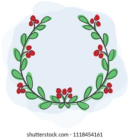 hand drawn green festive wreath on light background