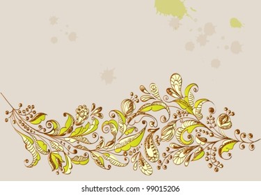 Hand Drawn green floral background, beautiful vector illustration