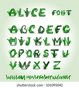 Hand drawn green font in vector format. Eps8