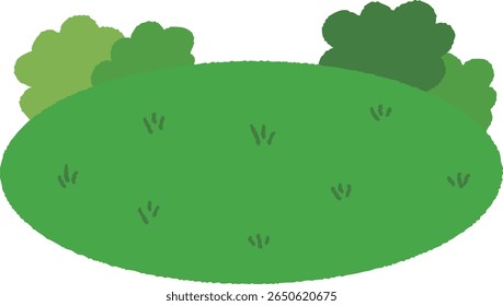 Hierba verde dibujada a mano y árboles