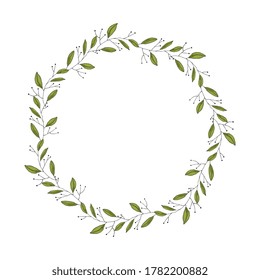 Handgezeichnet grüne einzelne Vorlage Vektorgrafik.
Retro grüne Kranz in Aquarell, Vintage geometrische Rahmen mit Blättern, Blattwerk und botanischen Hochzeitselementen.
