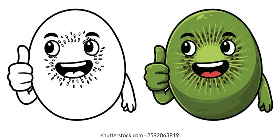  Hand drawn green kiwi a thumbs vector Clipart Illustration with a white background 
