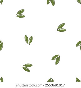 Hand drawn green leaf pattern on a white background for fabric or wallpaper design projects vector illustration