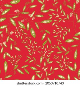 Hand drawn green leafs vector seamless repeat