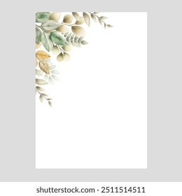 Hand drawn green leaves wedding invitation card template
