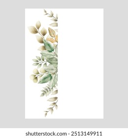Hand drawn green leaves wedding invitation card template
