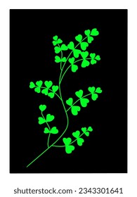 Hand drawn green lucky and lovely plant on black background, vector design home decor artwork.