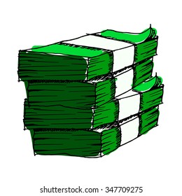 Hand drawn green money. Vector illustration.