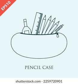 hand drawn green pencil case design vector flat modern isolated illustration