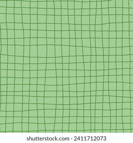 Hand drawn green plaid pattern. Check, square doodle background. Line art freehand grid. Crossing green stripes brush stroke. Notebook Texture. Abstract Psychedelic print with Wavy Doodle Stripes.