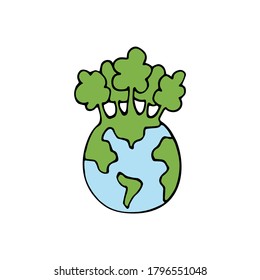 hand drawn green planet logo. save nature sign.Eco Globe Environment Flat Design Icon.22 April Earth Day Greeting Card Hand Drawn Lettering Eco Protection Poster.