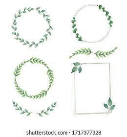 Hojas de plantas verdes dibujadas a mano combinando la combinación de borde de la frontera con la ilustración de banner fondo, elementos decorativos para fiestas de boda, primavera, plantas de verano, ramas