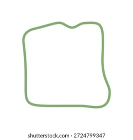 Handgezeichneter grüner Stechrahmen mit unregelmäßigem Umriss und organischer Kontur bildet eine einzigartige Rechteckform. Kreativer Etikettenrahmen und moderner Hintergrund für Text, Vorlage für Karte, Poster oder