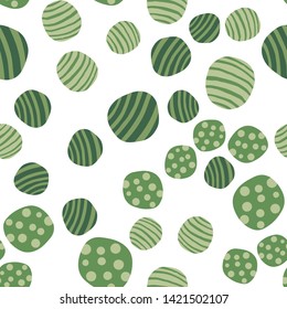 Hand drawn green stones wallpaper. Pebble seamless pattern. Abstract geometric dotted texture background. Vector illustration