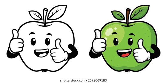  Hand drawn green Thumbs up Apple vector Clipart Illustration with a white background 
