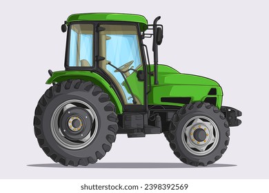 Hand drawn green Tractor truck, Farming tractor, agricultural modern tractor, transportation truck