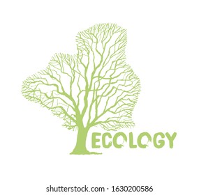 Hand drawn green tree crown. Conceptual logotype for eco, natural projects