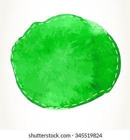 Hand drawn green watercolor circle with dash outline, isolated over white.