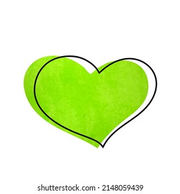 Hand drawn green watercolor heart isolated on a white background. Vector illustration.