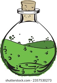 hand drawn green witch postion for halloween