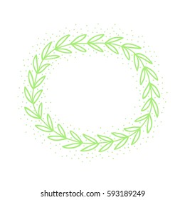 Hand drawn green wreath. Simple frame. Vector illustration.