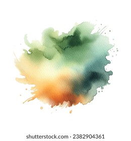 Hand drawn green yellow orange watercolor splash splatter stain brush strokes pattern. Modern colorful artistic grungy aquarelle spot. Trendy isolated design. Element. Vector watercolor illustration.